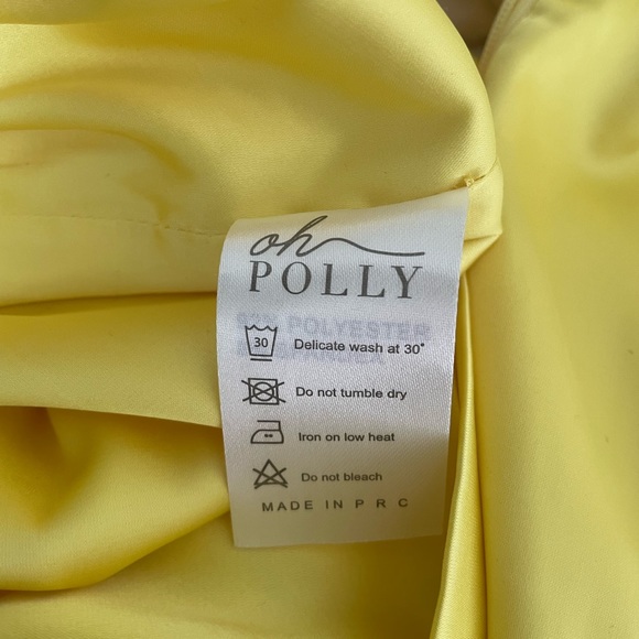 Oh Polly Clear Strap Satin Mini Dress in Lemon - Picture 2 of 3